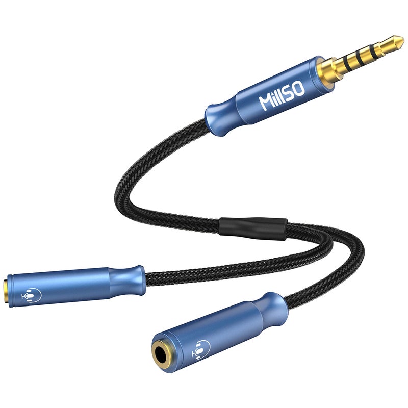MillSO 3.5mm 4 Pole TRRS Audio Splitter Cable Nylon Braided Stereo Aux Splitter for 2 TRRS Headset to PC Laptop PS4 Xbox Smartphone - 1 FT - Image 1